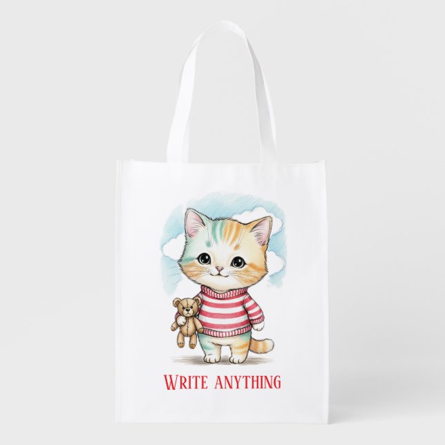 Chill Kitty with a Teddy Bear Tote Bag ​ (Front)