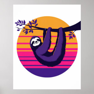 Chill Like a Sloth – Retro Sunset Sloth Poster