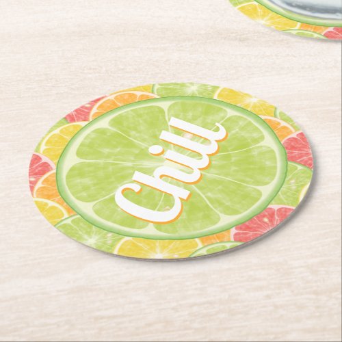 Chill Lime Citrus Slices Round Paper Coaster
