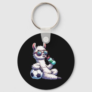 Chill Llama With Soccer Byll And Shades Alpaca Keychain