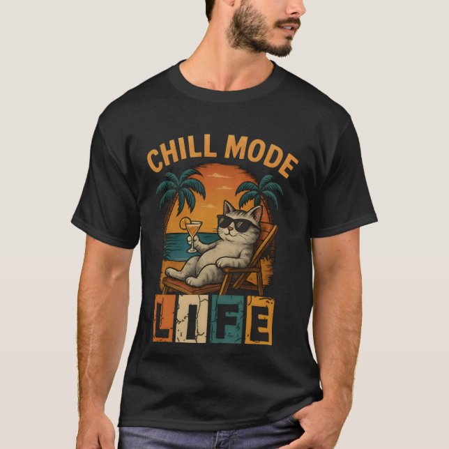 chill mod activated-A cat with glasses T-Shirt (Front)