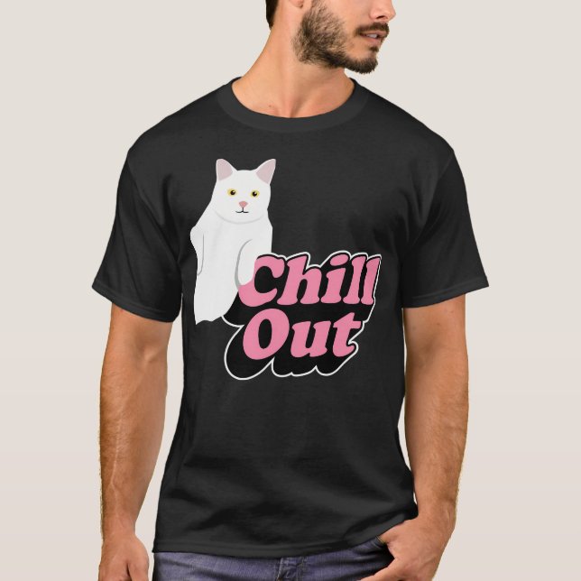 Chill Out - Chillin' Retro Cat In Pink And T-Shirt (Front)