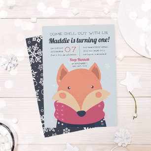 Chill Out Cute Winter Fox Birthday Party Invitation