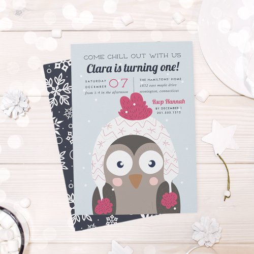 Chill Out  Cute Winter Owl Birthday Party Invitation