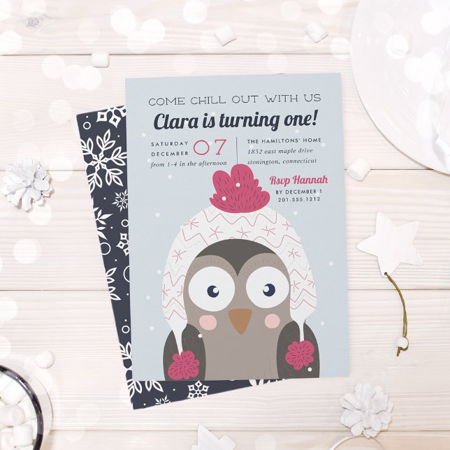 Chill Out | Cute Winter Owl Birthday Party Invitation (Creator Uploaded)