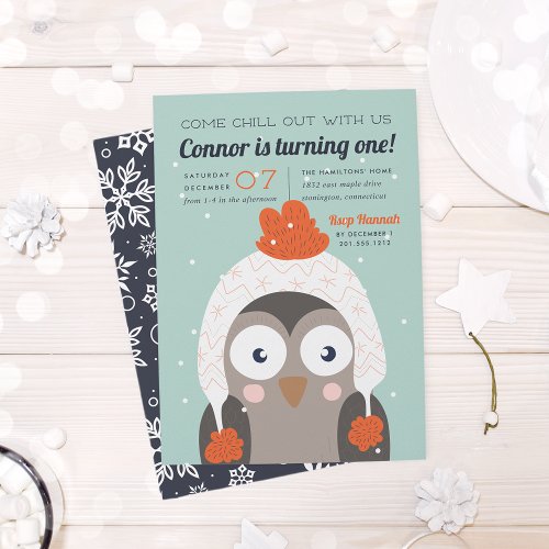 Chill Out  Cute Winter Owl Birthday Party Invitation