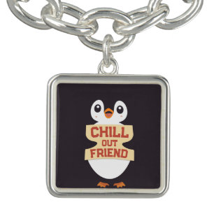 Chill out, friend: Cute Penguin Holding a Sign Bracelet