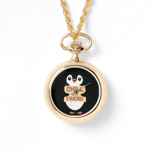 Chill out, friend: Cute Penguin Holding a Sign Watch