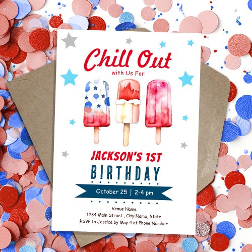 Chill Out Kids Summer Ice Pop 1st Birthday Invitation