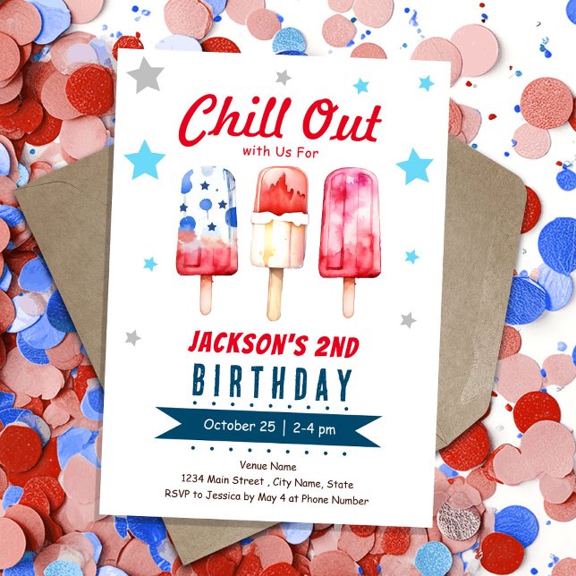 Chill Out Kids Summer Ice Pop 2nd Birthday Invitation (Creator Uploaded)