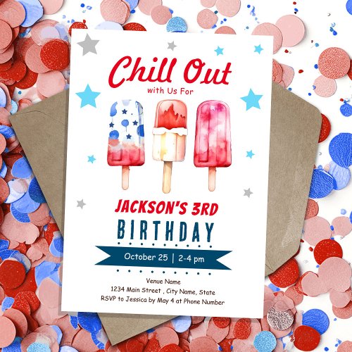 Chill Out Kids Summer Ice Pop  3rd Birthday Invitation