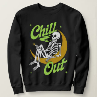 Chill Out Skeleton on Moon Smoking Sweatshirt