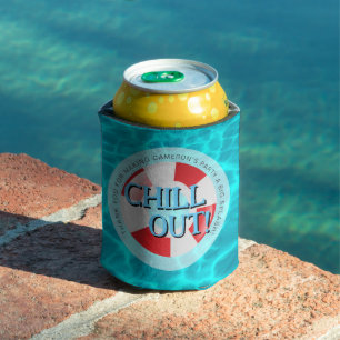 Chill out Swimming Pool Party red blue Custom Can Cooler