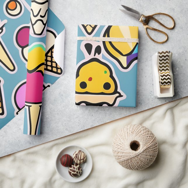 Chill Out - Vibrant Ice Cream Cone Wrapping Paper (Crafts)