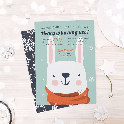 Chill Out  Winter Rabbit Birthday Party Invitation