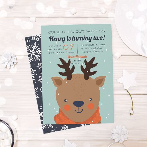 Chill Out  Winter Reindeer Birthday Party Invitation