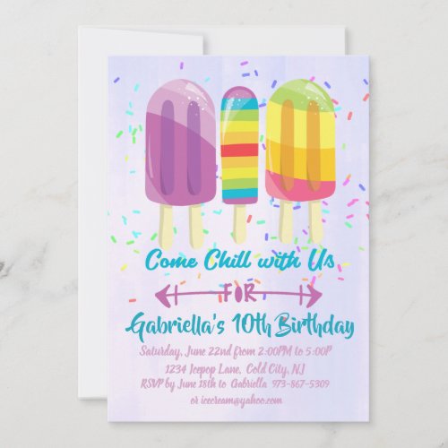 Chill Out With Us Ice Pop  Birthday Invitation