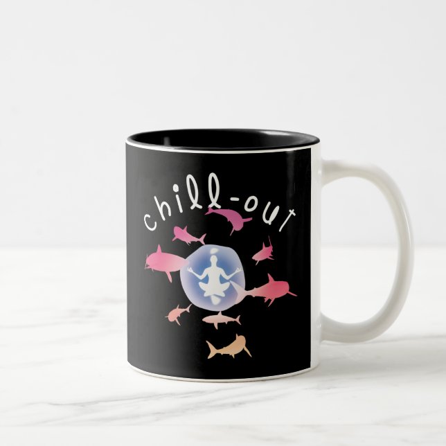 Chill-out Yoga Shark Graphic design Two-Tone Coffee Mug (Right)