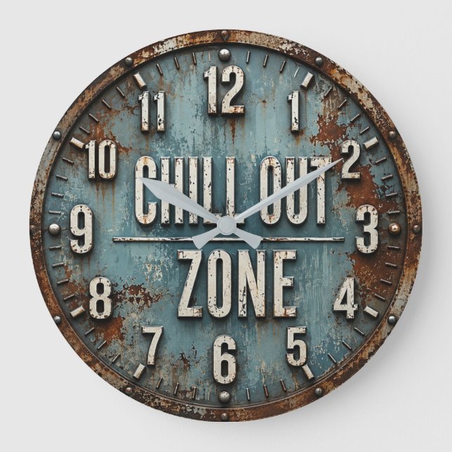 Chill Out Zone Rustic Industrial Large Clock (Front)