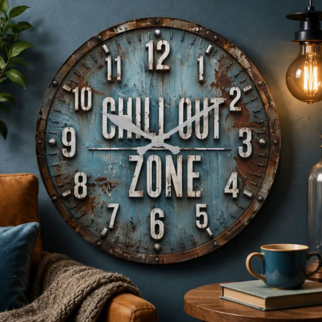 Chill Out Zone Rustic Industrial Large Clock (Creator Uploaded)