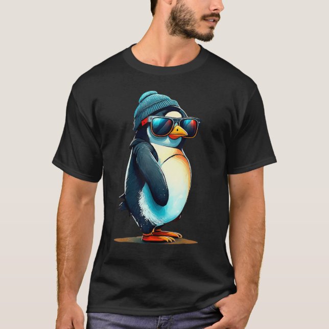 Chill Penguin Vibes with Cool Shades and Beanie T-Shirt (Front)