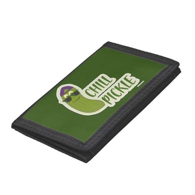 Chill Pickle Veggie Cartoon Character Logo Trifold Wallet (Bottom)