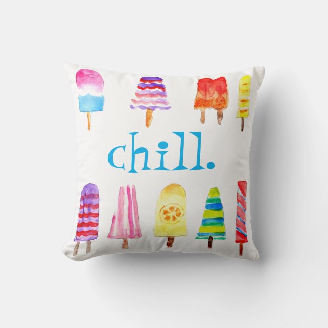 Chill Pill Watercolor Popsicle Relaxation Throw Pillow (Front)