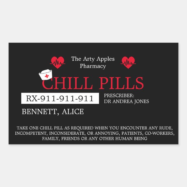 chill pills nurse graduation party favor Rx label  (Front)