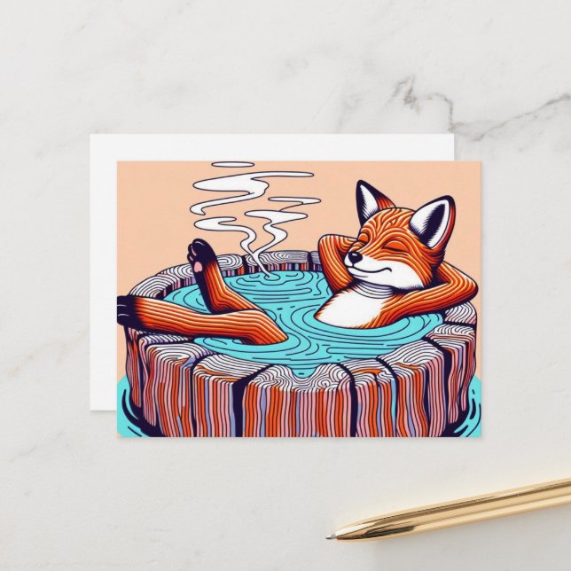 Chill Red Fox in a Hot Tub Postcard (Front/Back In Situ)