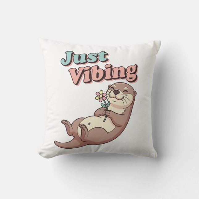 Chill Retro Otter Square Comfort Pillow (Front)