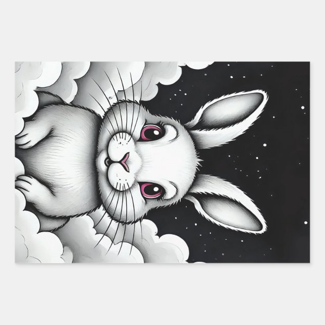 Chill Sky vibes Heavenly Bunny Wrapping Paper Sheets (Front)