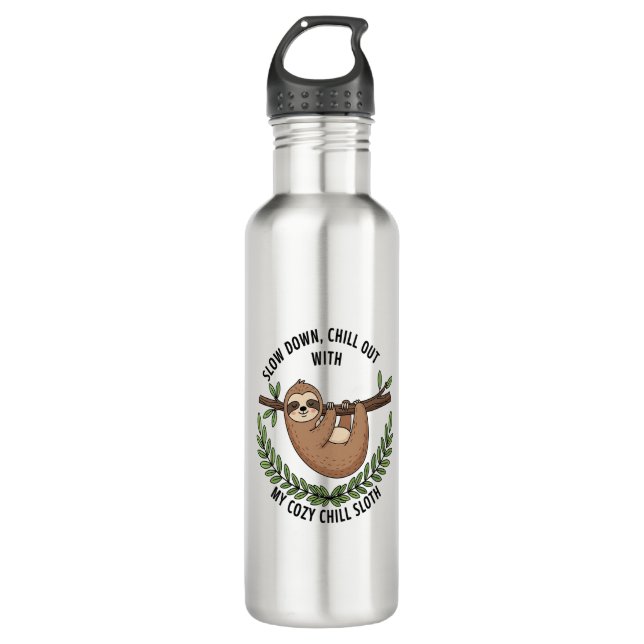 Chill Sloth, USA Animal Stainless Steel Water Bottle (Front)