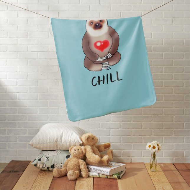 Chill Sloth with Glowing Heart Baby Blanket (In Situ)