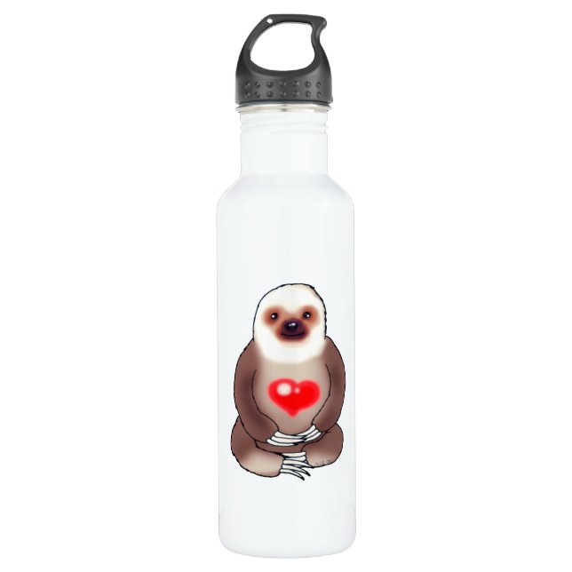 Chill Sloth with Glowing Heart Stainless Steel Water Bottle (Front)