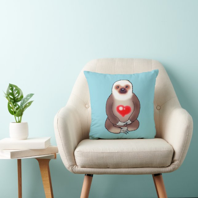Chill Sloth with Glowing Heart Throw Pillow (Chair)