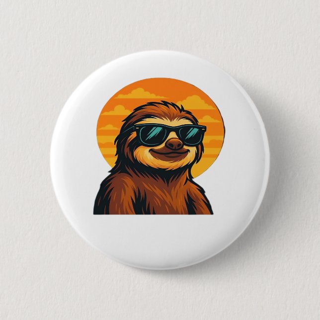 Chill Sloth with Sunglasses - Retro Sunset Vibes C Button (Front)