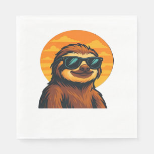 Chill Sloth with Sunglasses - Retro Sunset Vibes C Napkins
