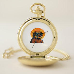 Chill Sloth with Sunglasses - Retro Sunset Vibes C Pocket Watch