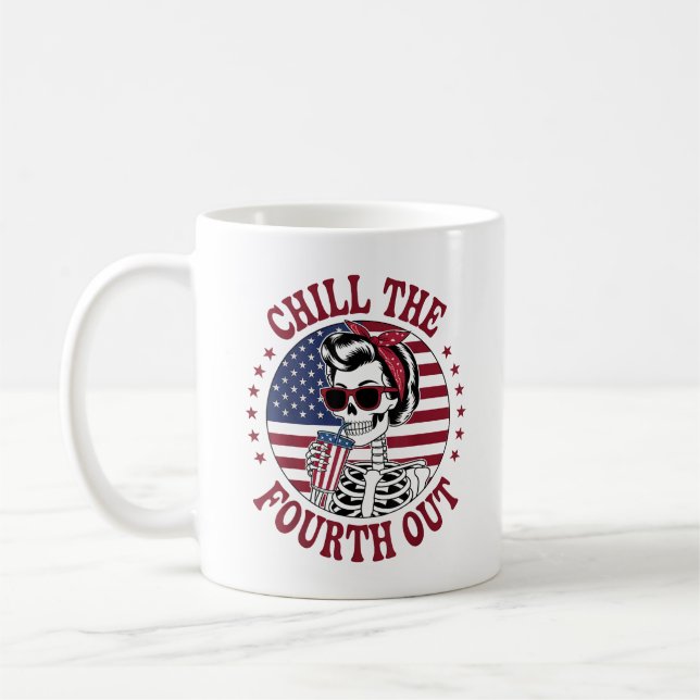 Chill The Fourth Out Funny Skeleton 4th Of July Coffee Mug (Left)