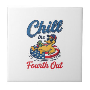 Chill the Fourth Out Patriotic Duck T-Shirt Design Ceramic Tile