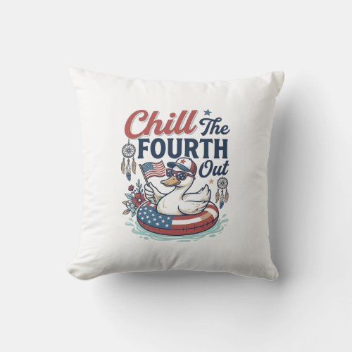 Chill The Fourth Out Patriotic Duck Vector Shirt_1 Throw Pillow