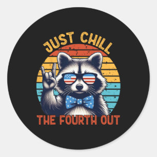 Chill The Fourth Out Raccoon 4th Of July Vintage Classic Round Sticker