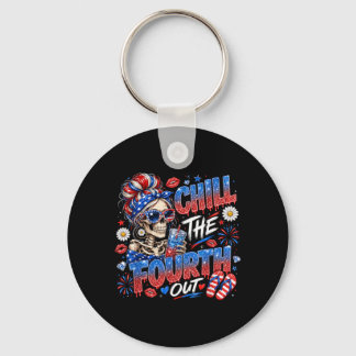 Chill The Fourth Out Skeleton Patriotic Girl Keychain