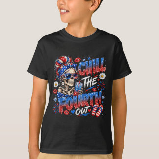 Chill The Fourth Out Skeleton Patriotic Girl T-Shirt