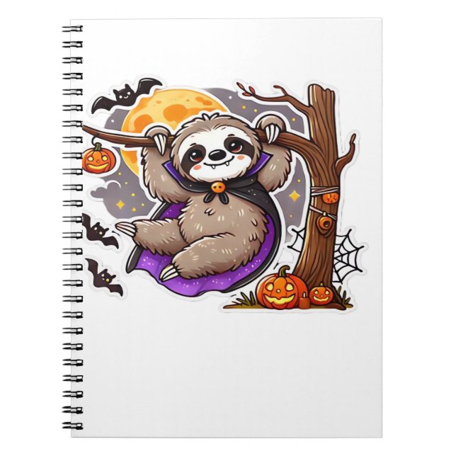 Chill Thrills Halloween Sloth Oversized T-Shirt Notebook (Front)