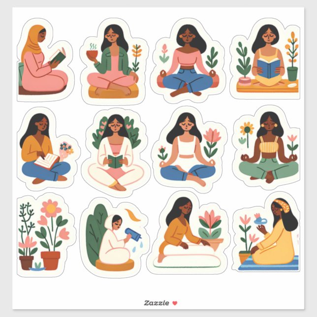 "Chill & Thrive – Women’s Wellness Set" Sticker (Sheet)