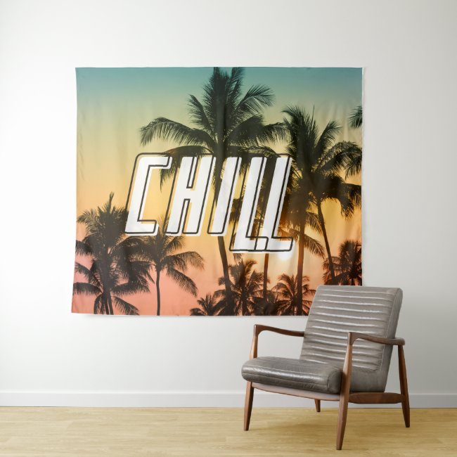 Chill Tropical Sunset Beach Palm Tree Tapestry