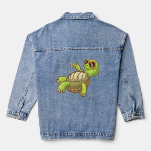 Chill Turtle With Sunglasses Funny Design  Denim Jacket