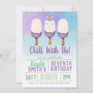 Chill With Us Unicorn Popsicle Birthday Invitation