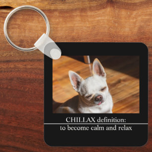 Chillax Chihuahua sleepy relaxed tongue out Photo Keychain